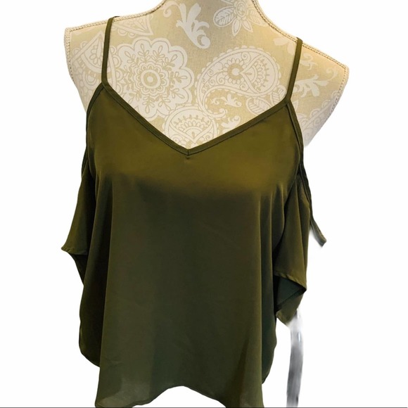TOBI Amberly Cold Shoulder Top SMALL S Olive 1764 - Picture 6 of 7
